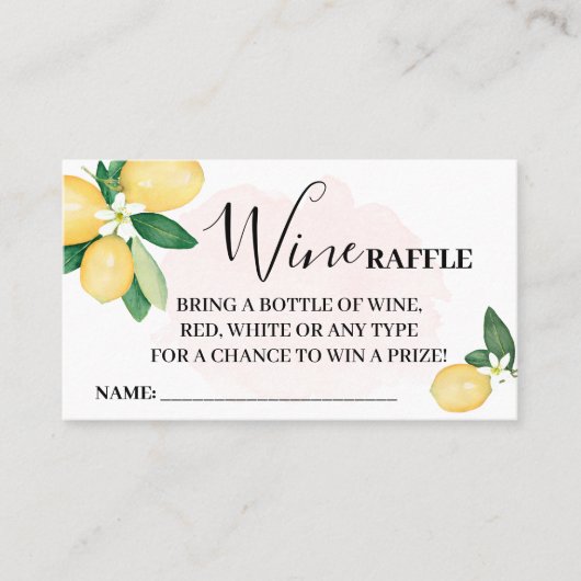 Roze leemons Wijn Raffle Ticket Kaart Vrijgezellen (Voorkant)