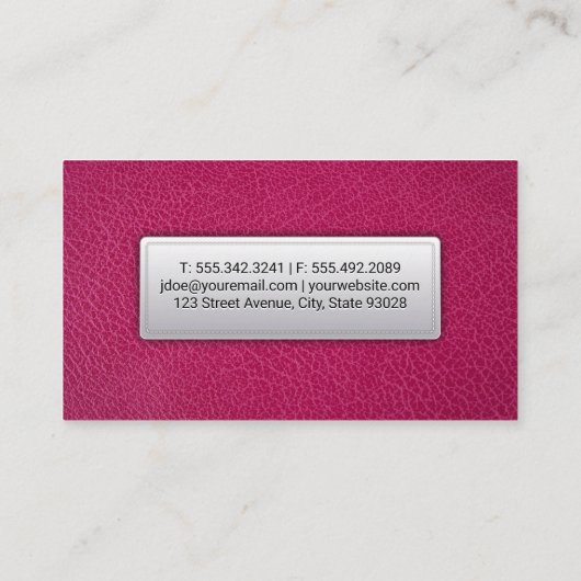Roze leer | Gestikt leren banner Visitekaartje (Achterkant)