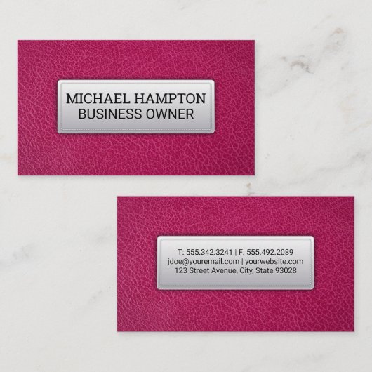 Roze leer | Gestikt leren banner Visitekaartje (Voorkant / Achterkant)