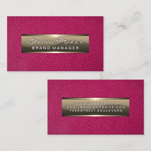 Roze leer | Gouden metaal Visitekaartje (Voorkant / Achterkant)