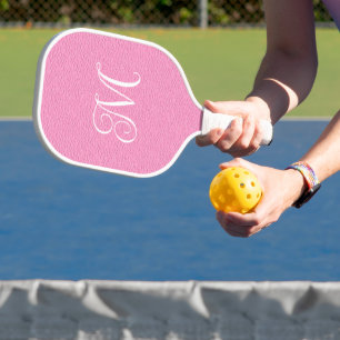 Roze Leer Look Roze Krullende Calligrafie Monogram Pickleball Paddle