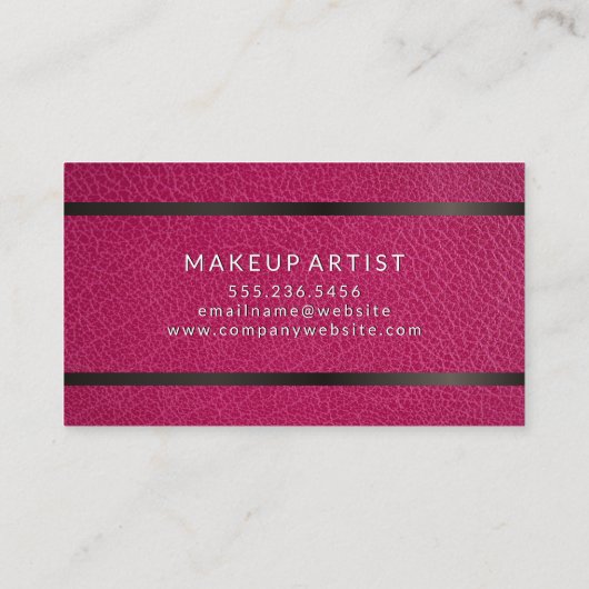 Roze leer | Metalen accentbalk Visitekaartje (Achterkant)