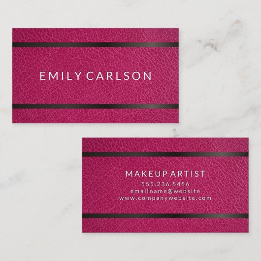 Roze leer | Metalen accentbalk Visitekaartje (Voorkant / Achterkant)