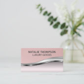 Roze leer | Roze metalen achtergrond Visitekaartje (Staand voorkant)