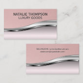 Roze leer | Roze metalen achtergrond Visitekaartje (Voorkant / Achterkant)