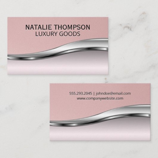 Roze leer | Roze metalen achtergrond Visitekaartje (Voorkant / Achterkant)