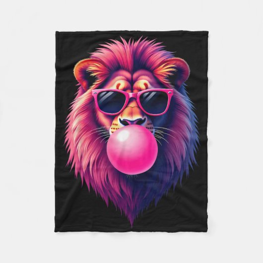 Roze Leeuw Blowing Bubble Gum Fleece Deken (Voorkant)