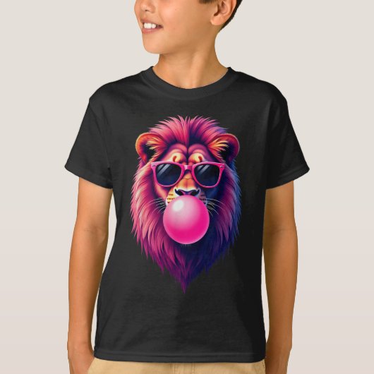 Roze Leeuw Blowing Bubble Gum T-shirt (Voorkant)