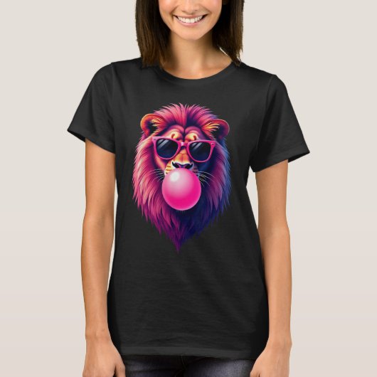 Roze Leeuw Blowing Bubble Gum T-shirt (Voorkant)