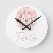 Roze Leeuw Boho Waterverf Kwekerij Ronde Klok (Voorkant)