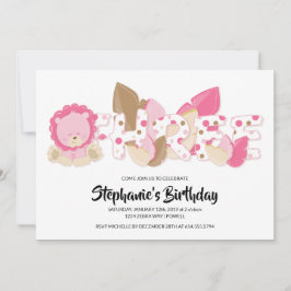 Roze Leeuw Derde Verjaardag Uitnodiging