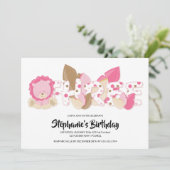 Roze Leeuw Derde Verjaardag Uitnodiging (Staand voorkant)