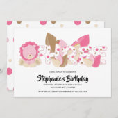 Roze Leeuw Derde Verjaardag Uitnodiging (Voorkant / Achterkant)