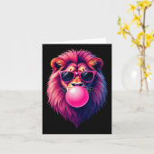 Roze Leeuw Die Bubble Gum Blaast  Kaart (Gele Bloem)