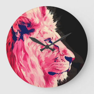 Roze Leeuwen Majesteit op Zwarte Canvas Grote Klok