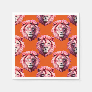 Roze Leeuwenkop Dierpatroon Ontwerp Oranje Servet