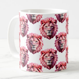 Roze Leeuwenkop Dierpatroon Ontwerp Wit  Koffiemok