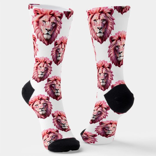 Roze Leeuwenkop Dierpatroon Ontwerp Wit Sokken