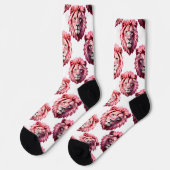 Roze Leeuwenkop Dierpatroon Ontwerp Wit Sokken (Links)
