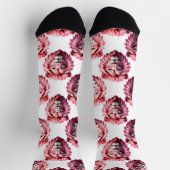 Roze Leeuwenkop Dierpatroon Ontwerp Wit Sokken (Top)