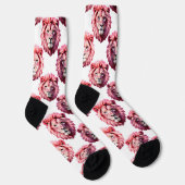 Roze Leeuwenkop Dierpatroon Ontwerp Wit Sokken (Rechts)