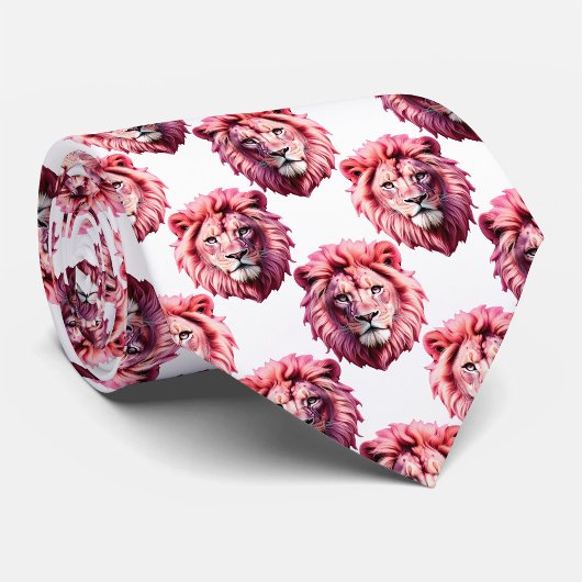 Roze Leeuwenkop Dierpatroon Ontwerp Wit Stropdas