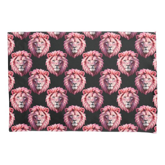 Roze Leeuwenkop Dierpatroon Ontwerp - Zwart Kussensloop (Voorkant)