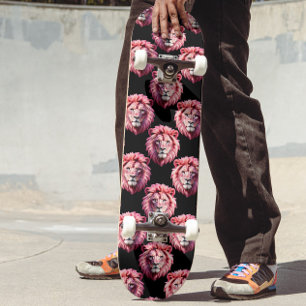 Roze Leeuwenkop Dierpatroon Ontwerp - Zwart Persoonlijk Skateboard