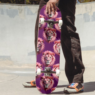 Roze Leeuwenkop Dierpatroonontwerp Paars Persoonlijk Skateboard