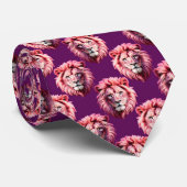 Roze Leeuwenkop Dierpatroonontwerp Paars Stropdas (Opgerold)