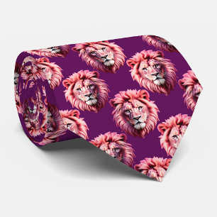 Roze Leeuwenkop Dierpatroonontwerp Paars Stropdas