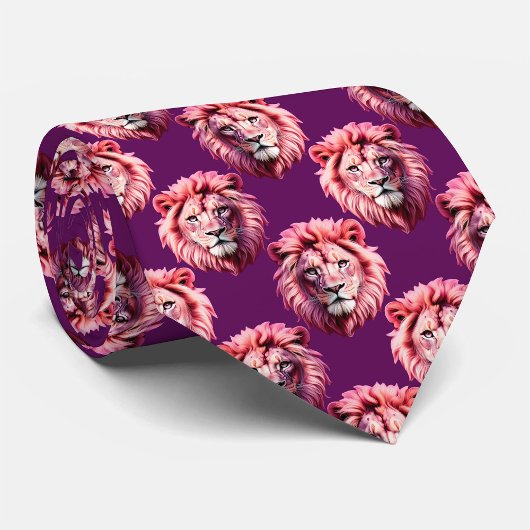 Roze Leeuwenkop Dierpatroonontwerp Paars Stropdas