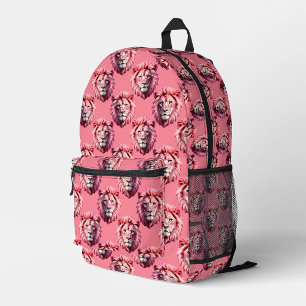 Roze Leeuwenkop Dierpatroonontwerp Roze Bedrukte Rugzak