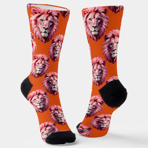 Roze Leeuwenkop Dierprint Ontwerp Oranje Sokken