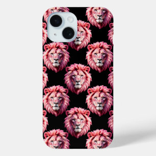 Roze Leeuwenkop Dierprint Ontwerp - Zwart iPhone 15 Case