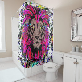 Roze leeuwenkuip, schotelgordijn douchegordijn