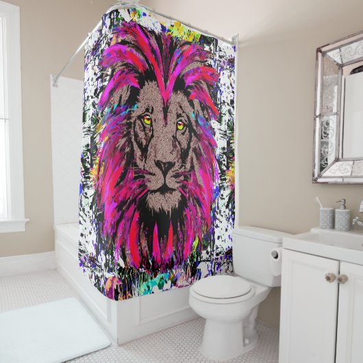 Roze leeuwenkuip, schotelgordijn douchegordijn (In situ)