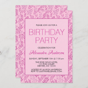 Roze lef Pattern Elegant Birthday Party Kaart