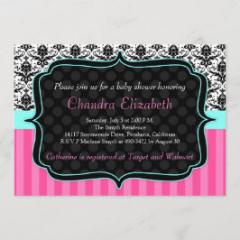 Roze, legant, Damask Baby shower Invitation Kaart