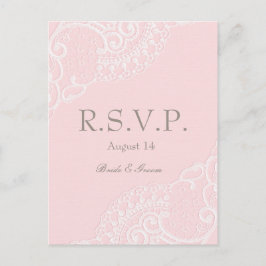 Roze legant kant bruiloft RSVP Uitnodiging Briefkaart