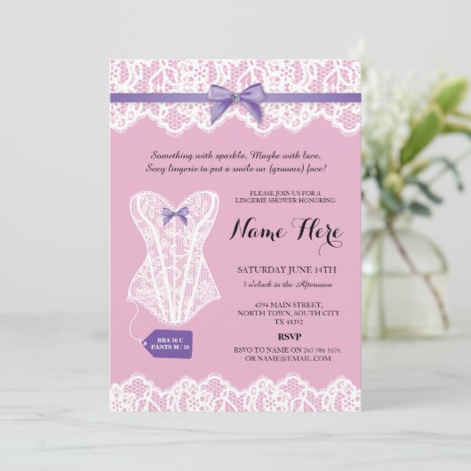 Roze legendarschotel Bridal Paars corset nodigt ui Kaart (Staand voorkant)