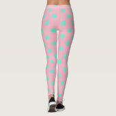 Roze Leggings met Blauwgroen pooldots (Achterkant)