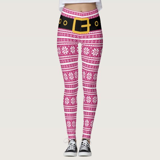 Roze leggings met gordel voor kerstfeest (Voorkant)