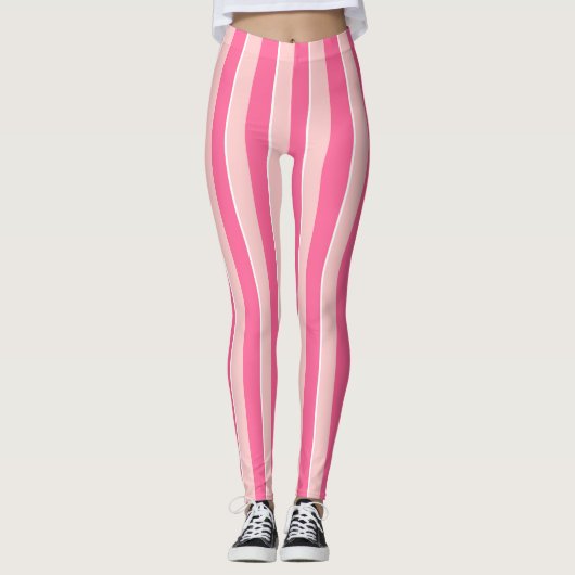 Roze Leggings met strippen (Voorkant)