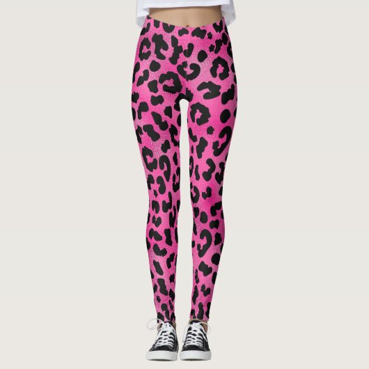 Roze Leggings voor glitter en zwarte luipaard (Voorkant)