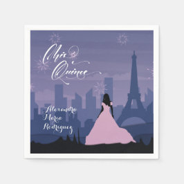 Roze & Leigrijze Blauwe Parijse Vuurwerk Quinceañe Servet