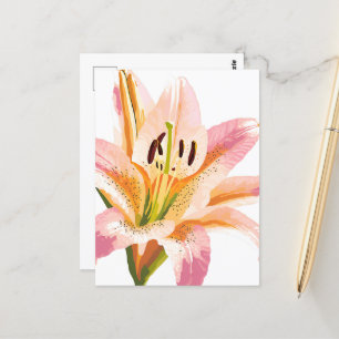 Roze Lelie Bloem   Aquarel Bloemschildering Briefkaart