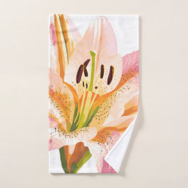 Roze Lelie Bloem | Aquarel Bloemschildering Handdoek