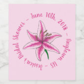 Roze lelie bloem bloem bruidsdouche favoriet wijn etiket (Enkel label)