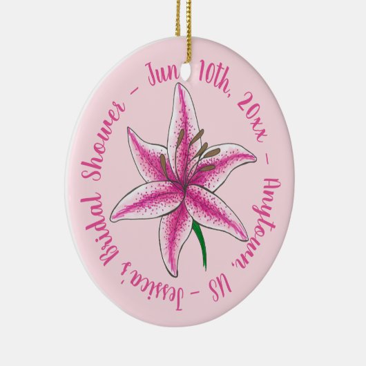 Roze lelie bloem bloemen bruiloft bruidsfeest keramisch ornament (Rechts)